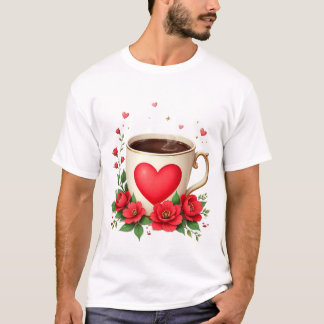 T-shirt C'est l'heure du café avec une tasse et des cœurs