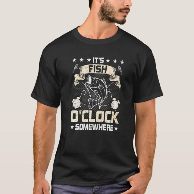 T-shirt Cest l'heure du poisson quelque part Pêche à la mo (Devant)