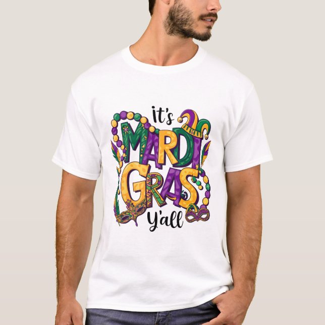 T-shirt C'est Mardi Gras Colorful Bead Design (Devant)