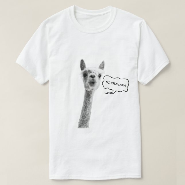 T-shirt C'est marrant avec le lama et le texte noProblama (Design devant)