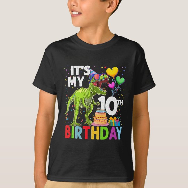 T-shirt C'est mon 10e anniversaire Dinosaur T - Rex Happy  (Devant)