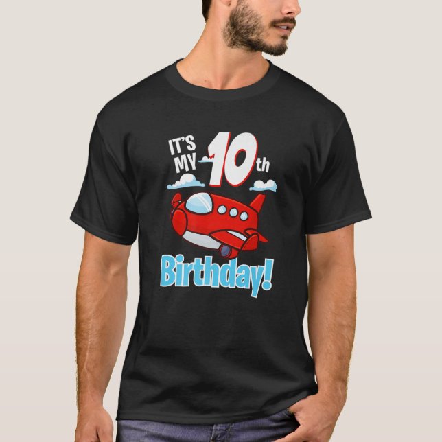 T-shirt C'est mon 10e anniversaire mignon avion Toy Aircra (Devant)