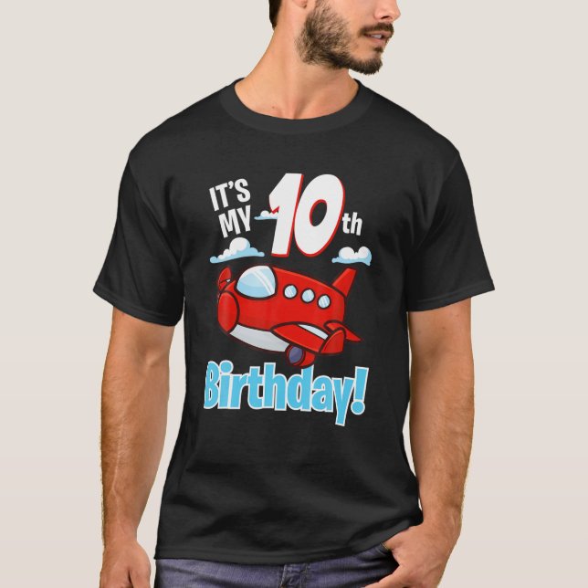 T-shirt C'est mon 10e anniversaire mignon avion Toy Aircra (Devant)