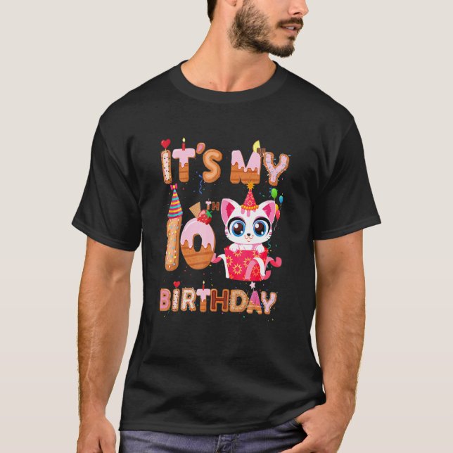 T-shirt C'Est Mon 10H Anniversaire Fille Chat Anniversaire (Devant)
