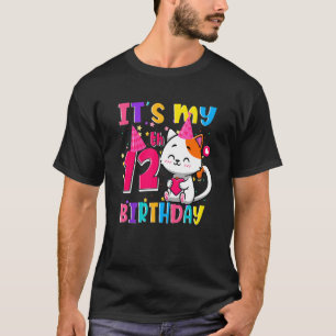 T-shirt C'est mon 12e anniversaire adolescent 12 ans chat