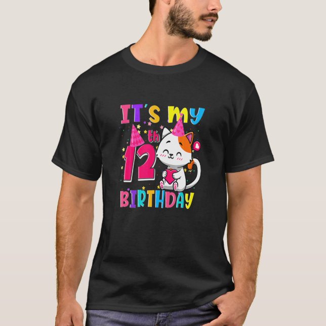 T-shirt C'Est Mon 12H Anniversaire Eenager 12 Ans Chat (Devant)