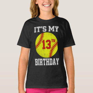 T-shirt C'est mon 13e anniversaire Fille Softball 13 ans