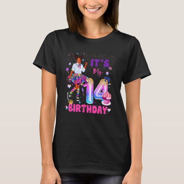 T-shirt C'est mon 14e anniversaire Africaine Américaine Bl (Devant)