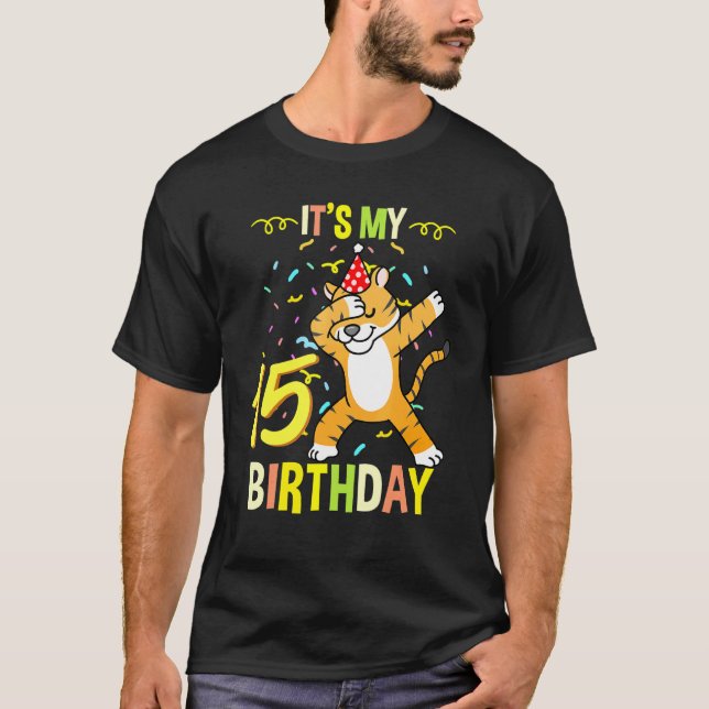 T-shirt C'est mon 15e anniversaire Dabbing Tiger (Devant)