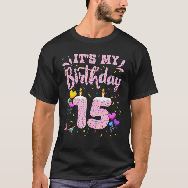 T-shirt C'est mon 15e anniversaire fille Doughnut heureux  (Devant)