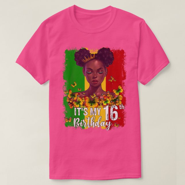 T-shirt C'est mon 16e anniversaire 16 ans Black Melanin W (Design devant)