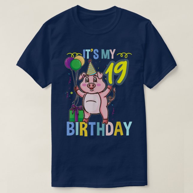 T-shirt C'est mon 19e anniversaire mignon porc 3303 (Design devant)