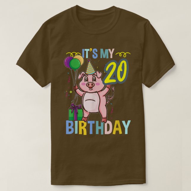 T-shirt C'est mon 20e anniversaire mignon porc 3306 (Design devant)