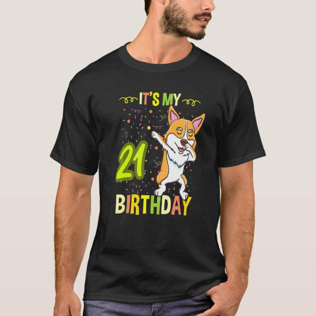 T-shirt C'est mon 21e anniversaire Dabbing Corgi (Devant)