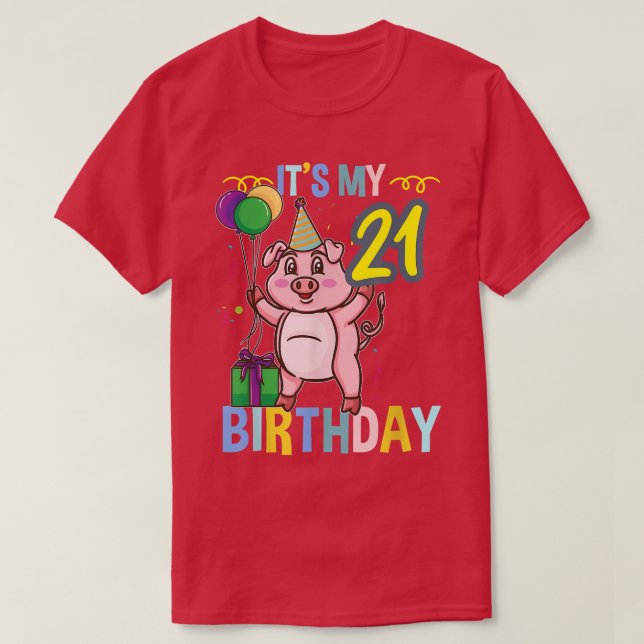 T-shirt C'est mon 21e anniversaire mignon porc (Design devant)