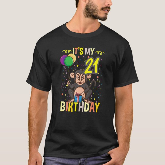 T-shirt C'est mon 21e singe Chimpanzé d'anniversaire (Devant)