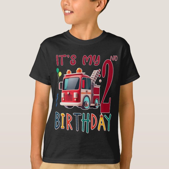 T-shirt c'est mon 2e anniversaire garçon pompier Enfants (Devant)