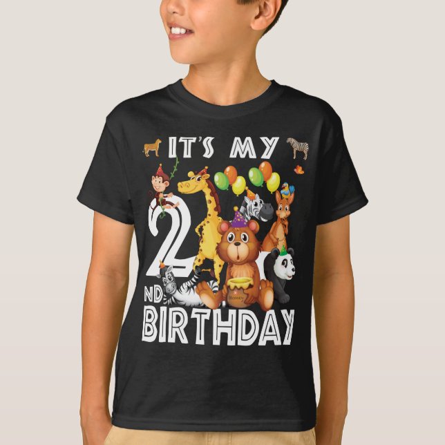 T-shirt C'est mon 2e anniversaire Safari Jungle Animaux Am (Devant)