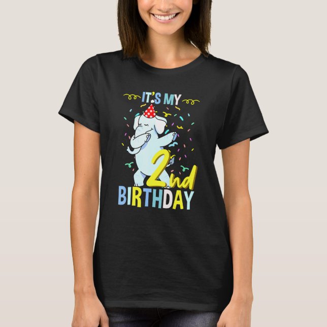 T-shirt C'est mon 2ème anniversaire Eléphant Dabbing (Devant)