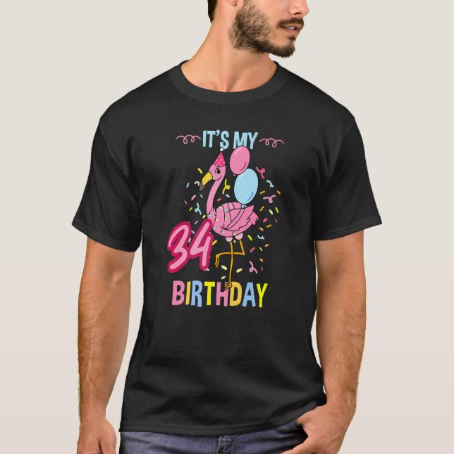 T-shirt C'est mon 34e Flamant rose d'anniversaire (Devant)