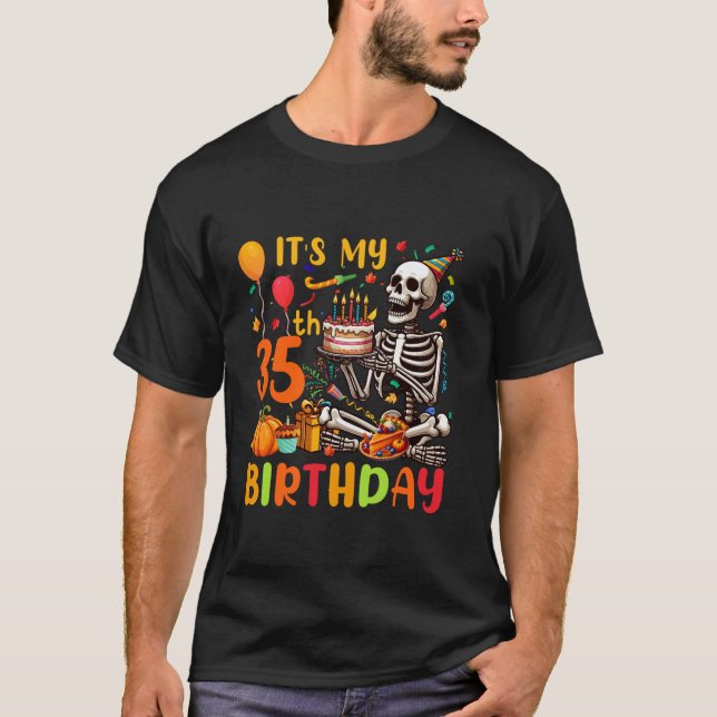 T-shirt C'est mon 35e anniversaire Thanksgiving Fall Skele (Devant)