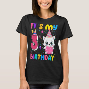 T-shirt C'est mon 3e anniversaire fille Coeur de chat Happ