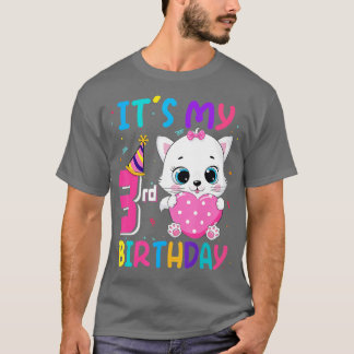 T-shirt C'est mon 3e anniversaire fille drôle Chat Anniver