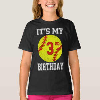 T-shirt C'est mon 3e anniversaire fille softball 3 ans