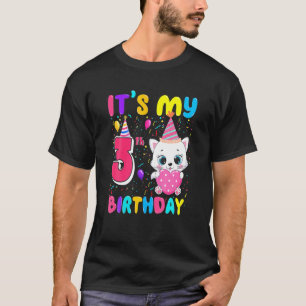 T-shirt C'Est Mon 3E Anniversaire Filles Chat Coeur Heureu