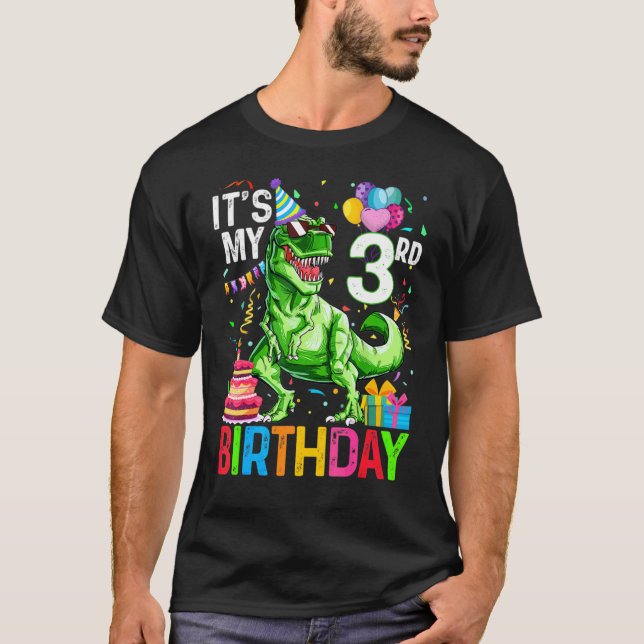 T-shirt C'est mon 3ème anniversaire Dinosaur T Rex Joyeux  (Devant)