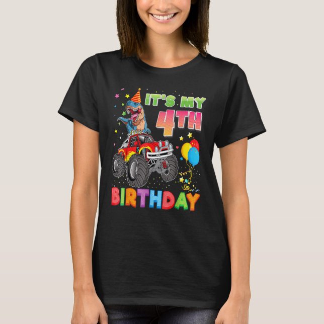 T-shirt C'Est Mon 4E Anniversaire 4 Ans Dinosaure Monster  (Devant)