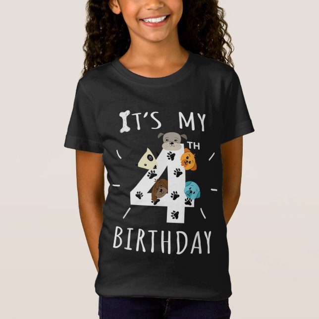 T-Shirt C'est mon 4e anniversaire Amoureux des chiens Thèm (Devant)