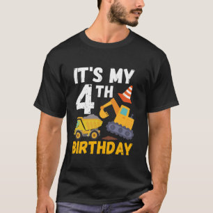T-shirt C'est mon 4e anniversaire Construction Camions Enf