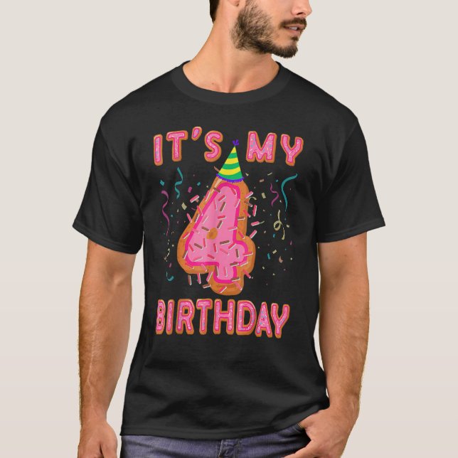 T-shirt C'est mon 4e anniversaire Doughnut Happy 4 ans Gi (Devant)