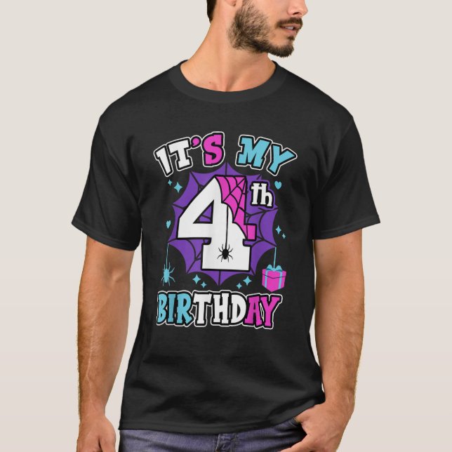 T-shirt C'est mon 4e anniversaire Spider Web Thème Party 4 (Devant)