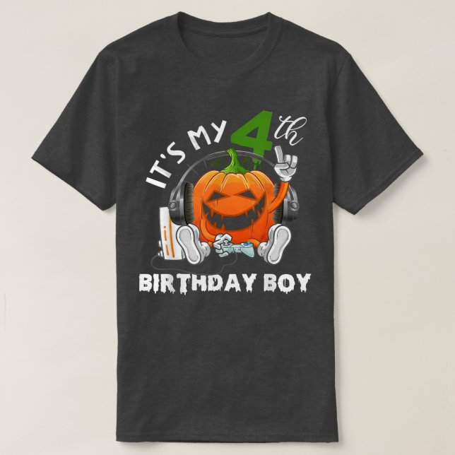 T-shirt C'est mon 4ème anniversaire Boy Halloween Jack-o'- (Design devant)
