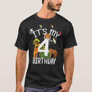 T-shirt C'est mon 4ème anniversaire zoo garçon Thème 4 ans
