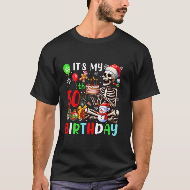 T-shirt C'est mon 50e anniversaire Noël Père Noël Skeleton (Devant)