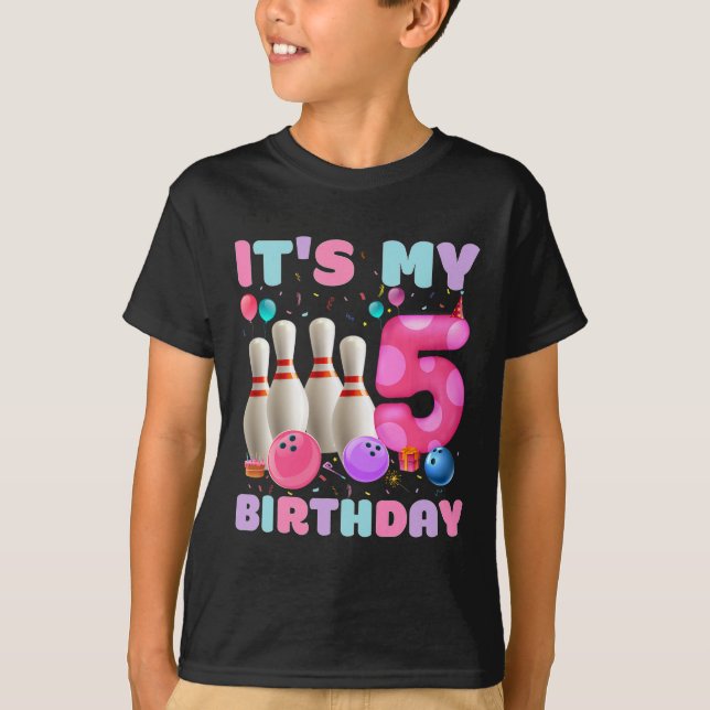 T-shirt C'est mon 5 anniversaire Bowling 5e anniversaire A (Devant)