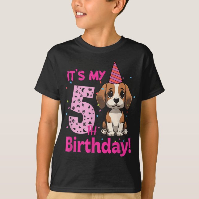 T-shirt C'est mon 5e anniversaire Beagle Amoureux des chie (Devant)