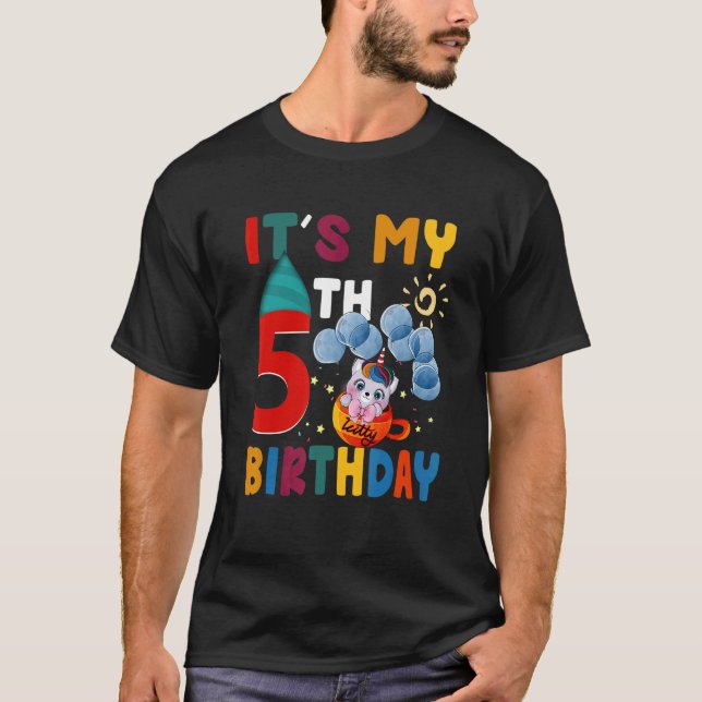 T-shirt C'est mon 5e anniversaire Enfants Chat Anniversair (Devant)