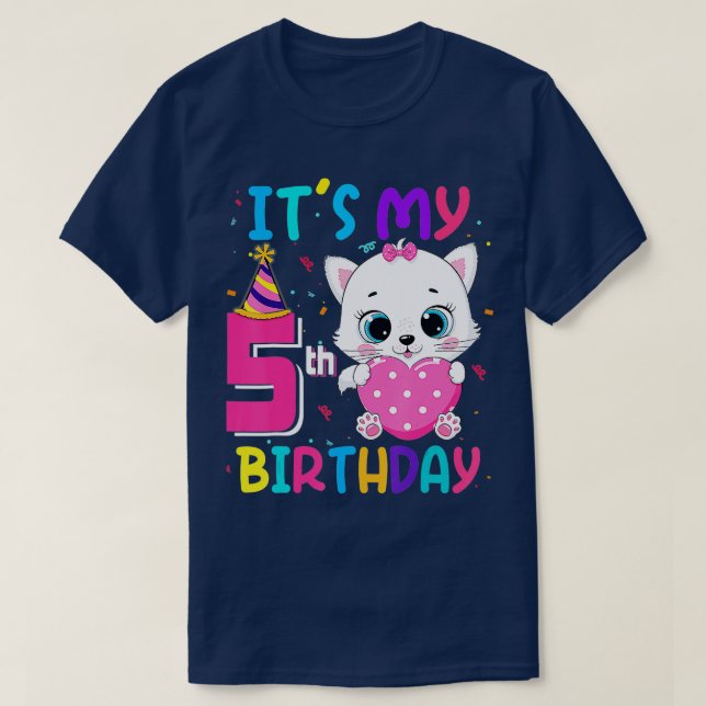 T-shirt C'est mon 5e anniversaire fille drôle Chat Anniver (Design devant)