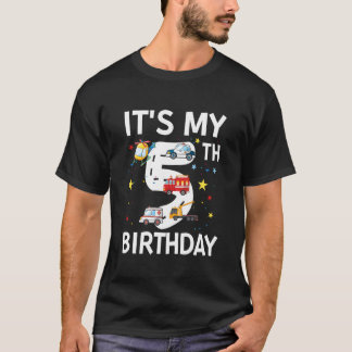 T-shirt C'est mon 5ème anniversaire Thème véhicules d'urge