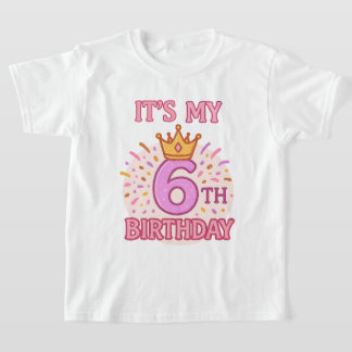 T-shirt C'est mon 6e anniversaire Crown Princess Pink Desi