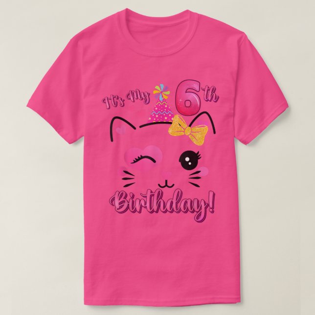 T-shirt C'est mon 6e anniversaire fille mignonne chat Anni (Design devant)