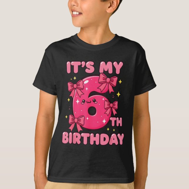 T-shirt C'est mon 6ème anniversaire Coquette Bow Girl Mign (Devant)