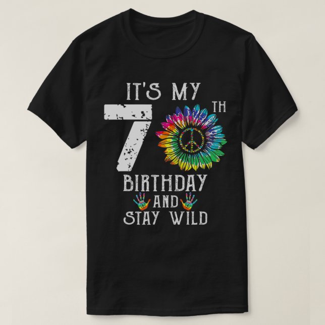 T-shirt C'est mon 70e anniversaire Hippie signe de la paix (Design devant)