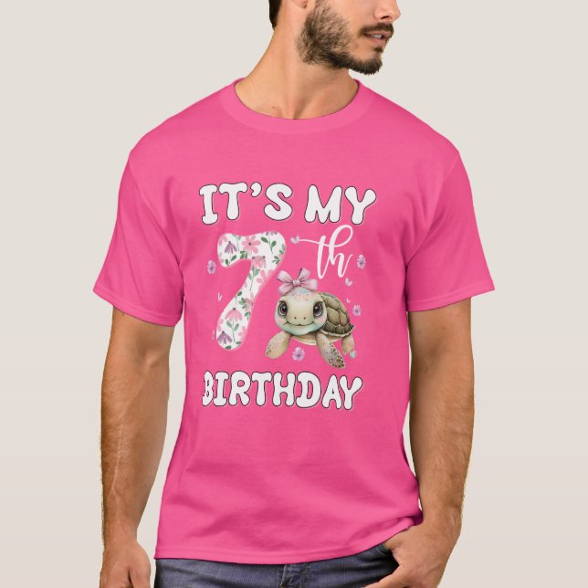 T-shirt C'est mon 7e anniversaire mignonne tortue mer pois (Devant)
