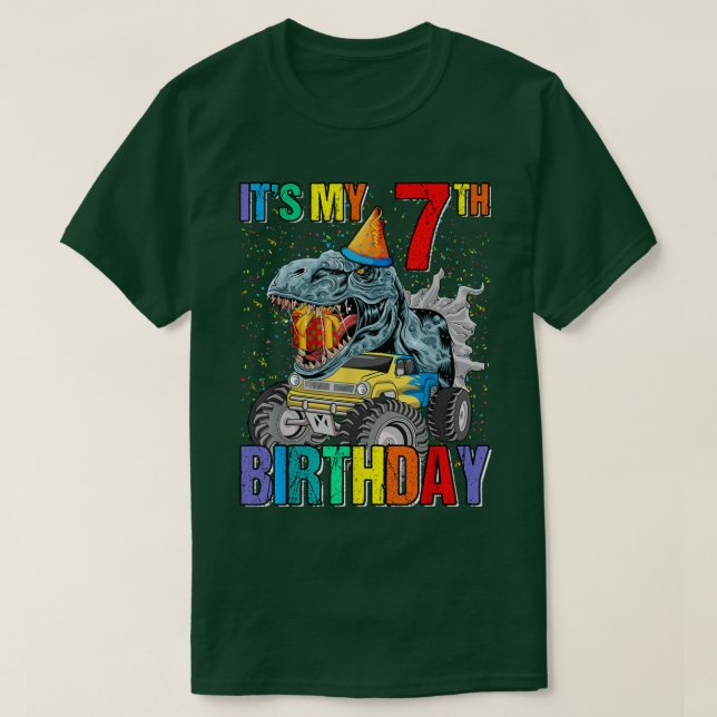 T-shirt C'est mon 7e anniversaire Monster Truck Dinosaur B (Design devant)