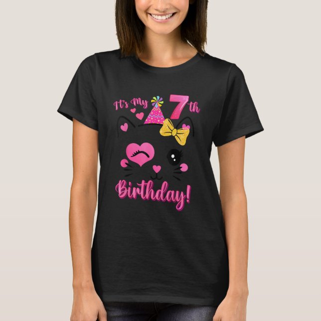 T-shirt C'est mon 7ème anniversaire fille Chat mignon Anni (Devant)